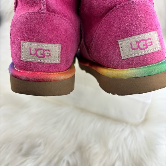 UGG pink Suede Boots with Rainbow Accents size 3 kids - Picture 4 of 11